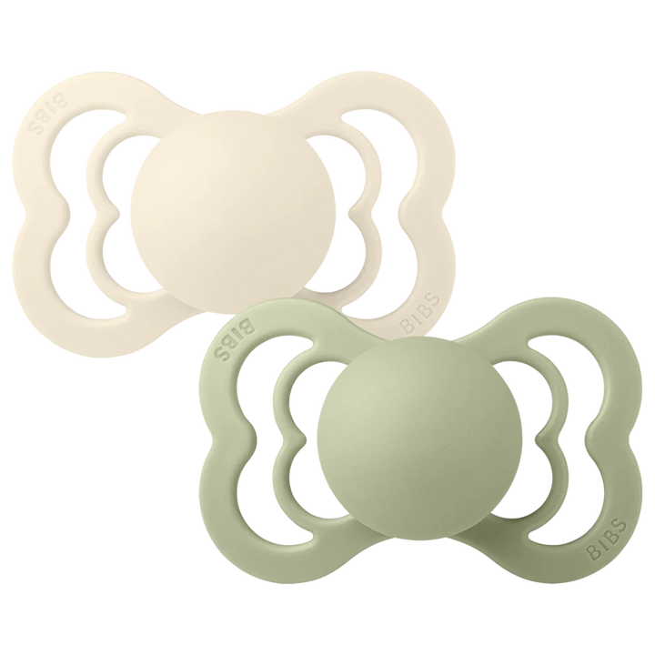 Bibs - Supreme Pacifier - Symmetrical Nipple - Ivory / Sage (Natural Rubber Latex) - Mabel & Fox
