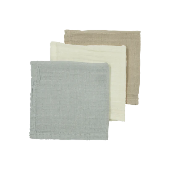 Meyco - Muslin Cloths - Off White / Light Grey / Sand (3 Pack) - Mabel & Fox