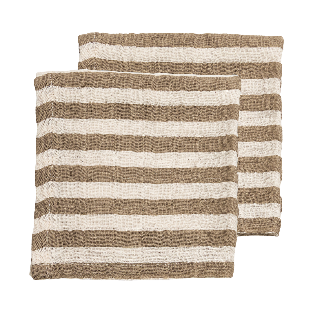Meyco - Muslin Cloths - Taupe Stripe (2 Pack) - Mabel & Fox
