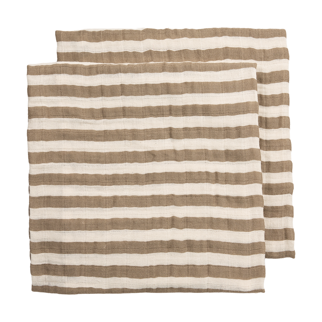 Meyco - Muslin Cloths - Taupe Stripe (2 Pack) 70x70cm