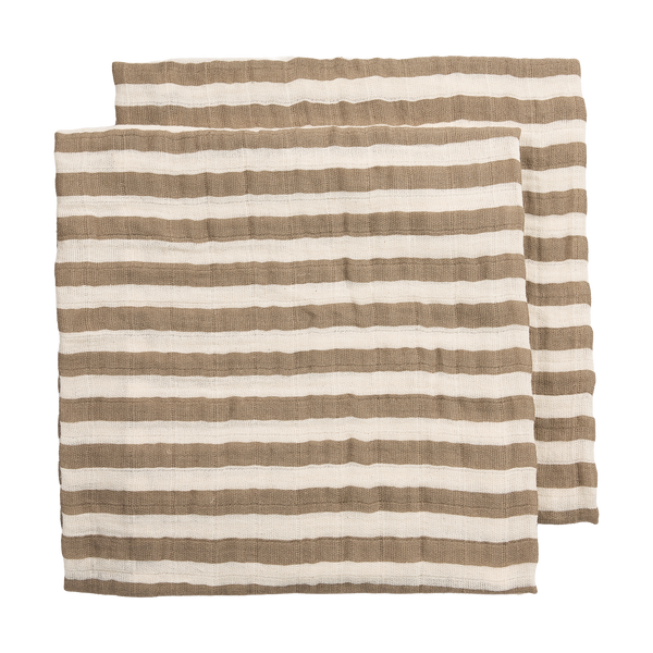 Meyco - Muslin Cloths - Taupe Stripe (2 Pack) 70x70cm - Mabel & Fox