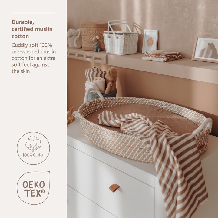 Meyco - Muslin Cloths - Taupe Stripe (2 Pack) 70x70cm