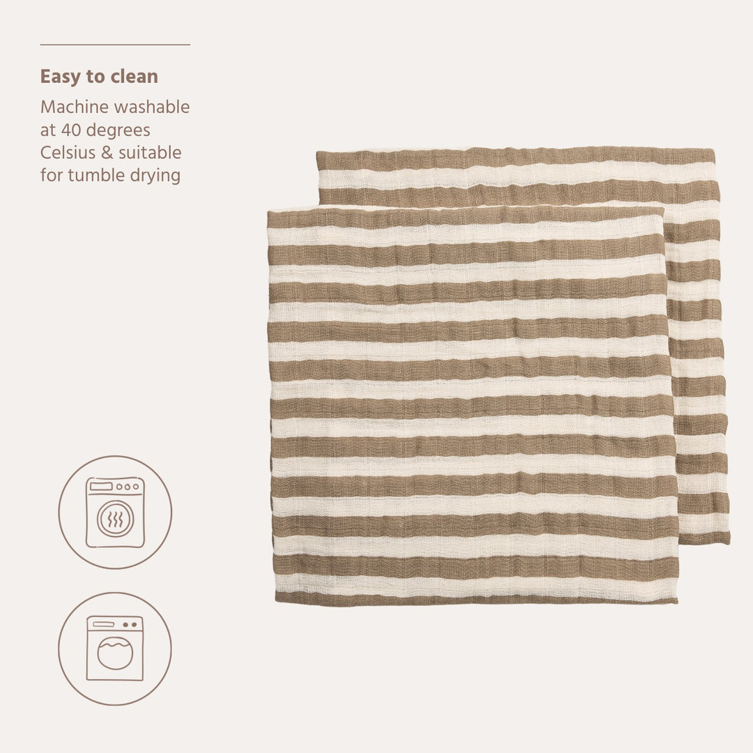 Meyco - Muslin Cloths - Taupe Stripe (2 Pack) 70x70cm