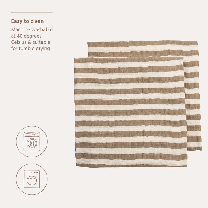 Meyco - Muslin Cloths - Taupe Stripe (2 Pack) 70x70cm
