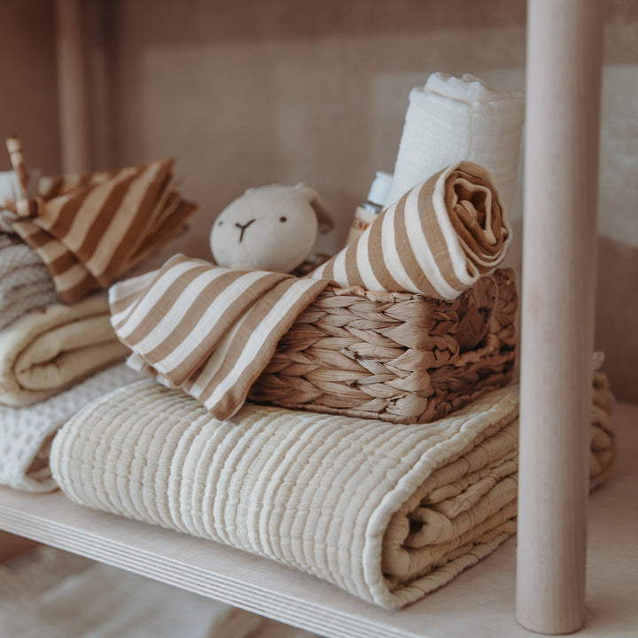 Meyco - Muslin Cloths - Taupe Stripe (2 Pack) 70x70cm