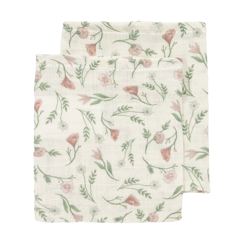 Meyco – Muslin Cloths Pre-Washed 20x17cm (2 Pack) – Flower Multicolour