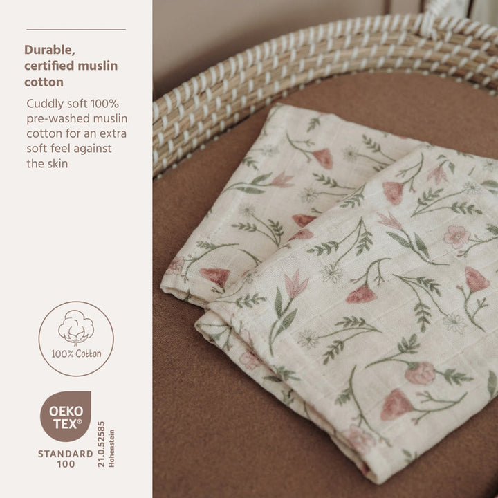 Meyco – Muslin Cloths Pre-Washed 20x17cm (2 Pack) – Flower Multicolour