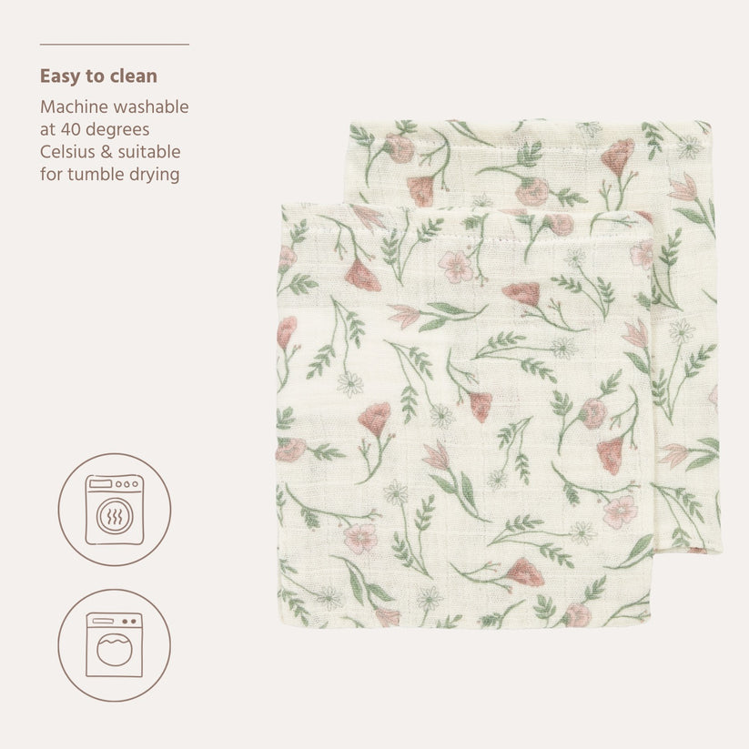Meyco – Muslin Cloths Pre-Washed 20x17cm (2 Pack) – Flower Multicolour