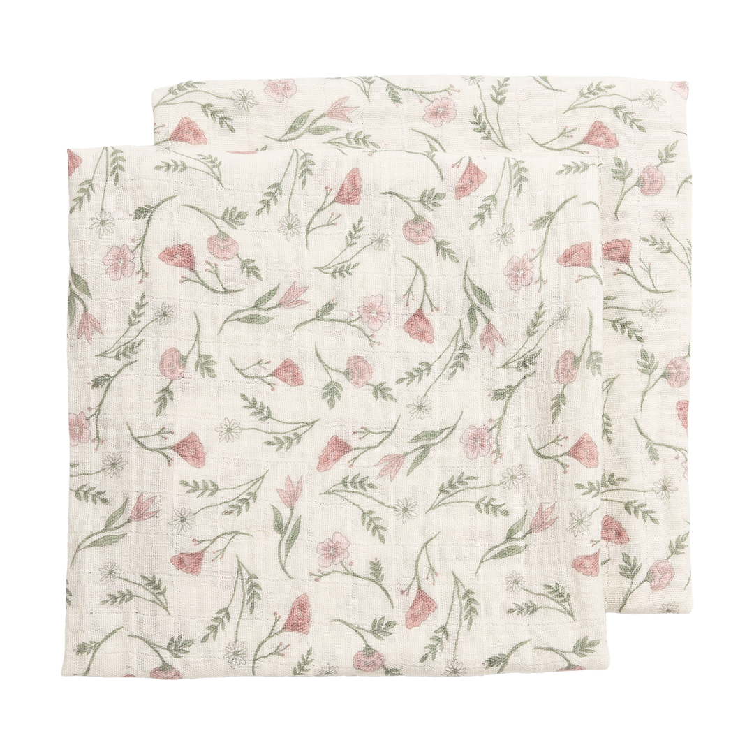Meyco - Muslin Cloths -  Flower Multicolour (2 Pack) 70x70cm - Mabel & Fox