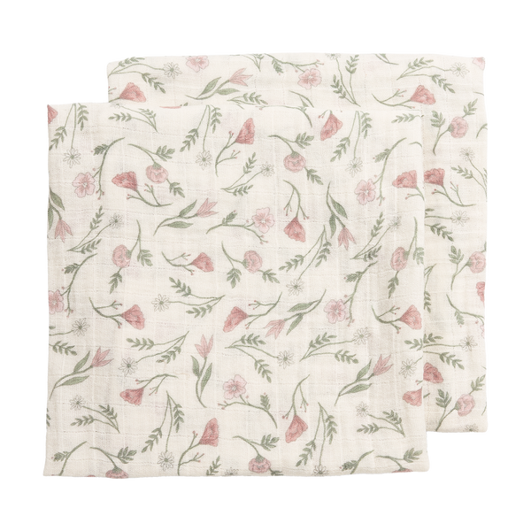 Meyco - Muslin Cloths -  Flower Multicolour (2 Pack) 70x70cm - Mabel & Fox
