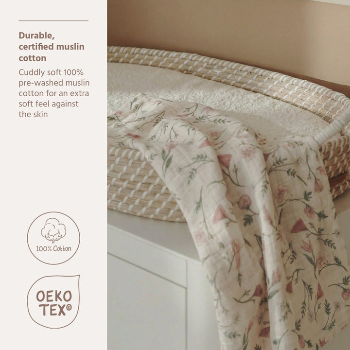 Meyco - Muslin Cloths -  Flower Multicolour (2 Pack) 70x70cm - Mabel & Fox