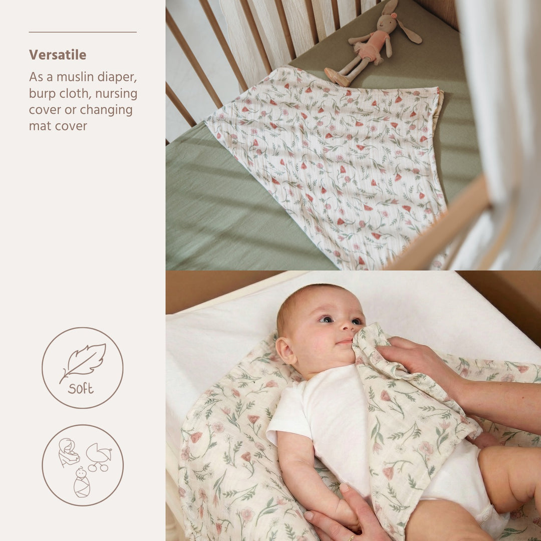 Meyco - Muslin Cloths -  Flower Multicolour (2 Pack) 70x70cm - Mabel & Fox