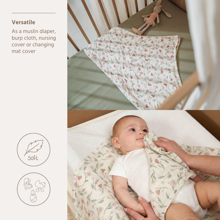 Meyco - Muslin Cloths -  Flower Multicolour (2 Pack) 70x70cm - Mabel & Fox