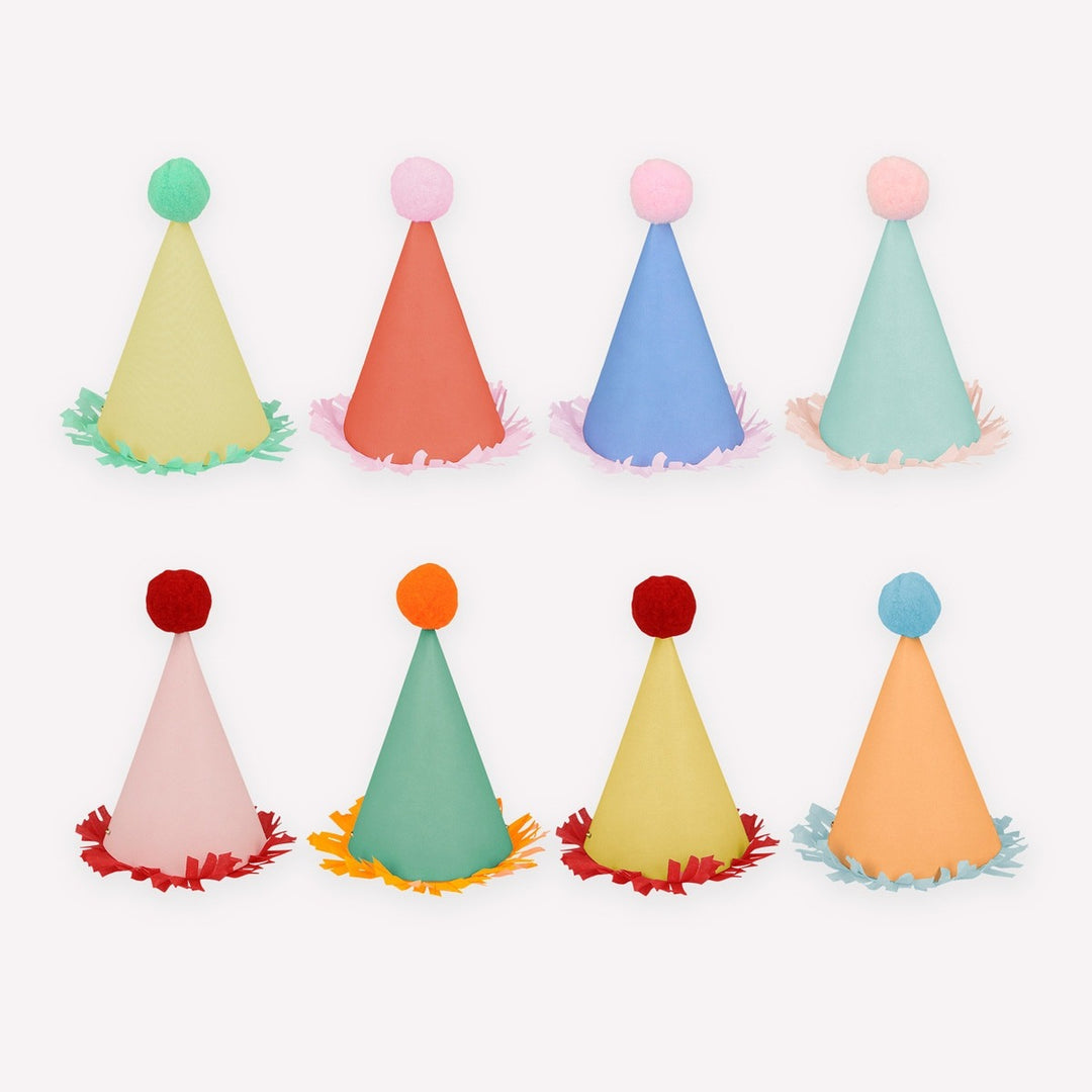 Meri Meri - Mini Pom Pom Party Hats - Pack Of 8 - Mabel & Fox