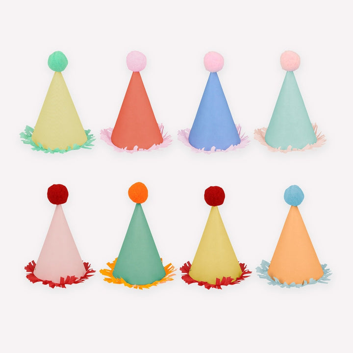 Meri Meri - Mini Pom Pom Party Hats - Pack Of 8 - Mabel & Fox