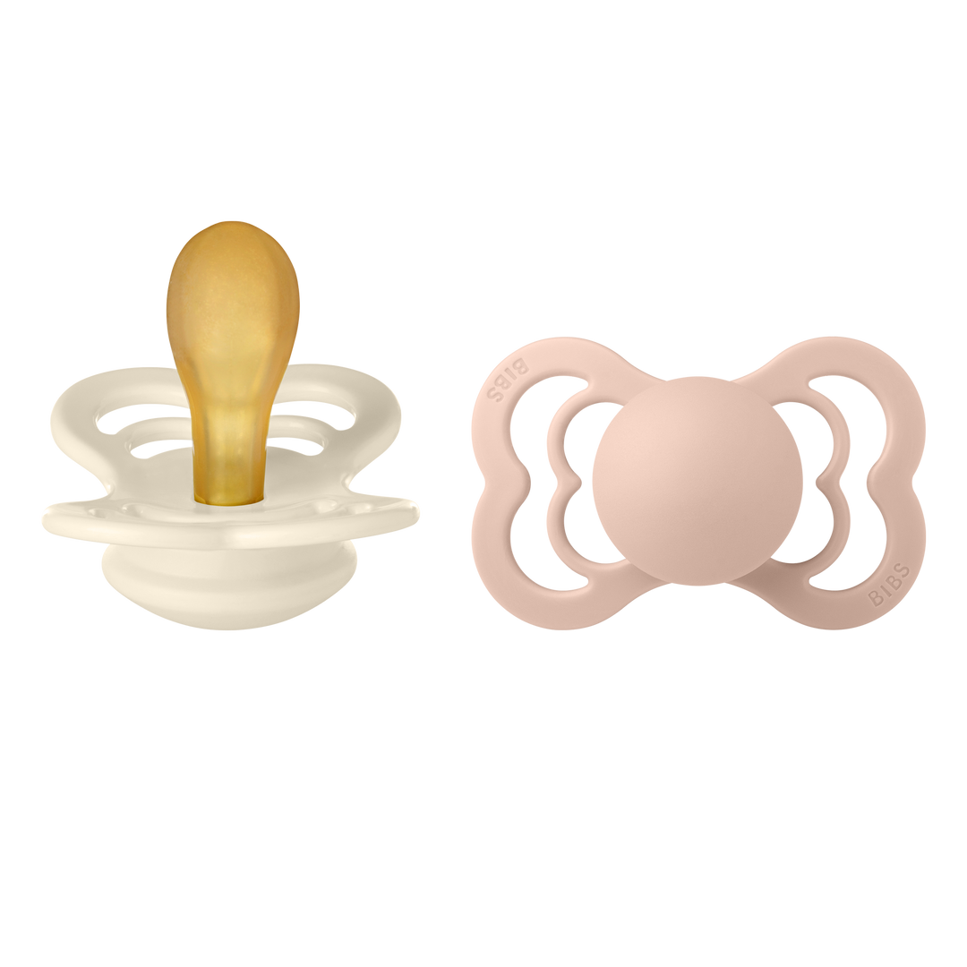 Bibs Supreme Pacifier Natural Rubber Symmetrical Nipple Ivory Blush