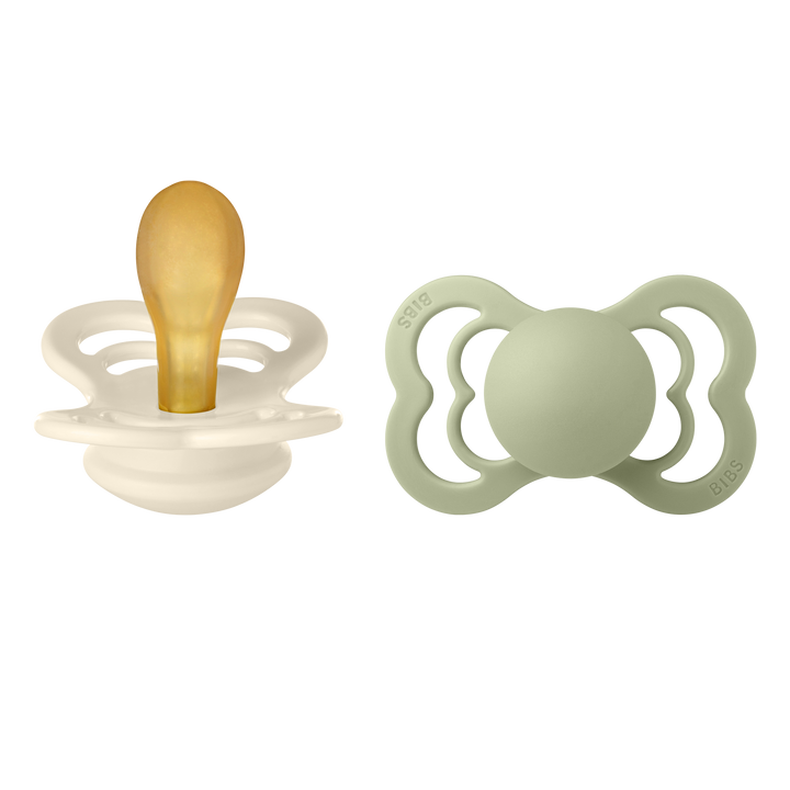 Bibs - Supreme Pacifier - Symmetrical Nipple - Ivory / Sage (Natural Rubber Latex) - Mabel & Fox