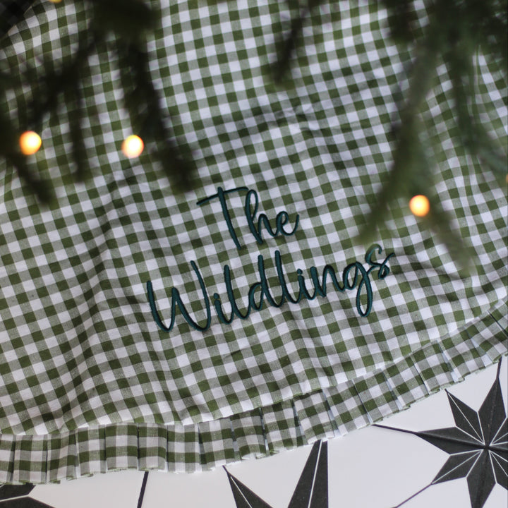 Mabel & Fox - Personalised Green Gingham Ruffle Tree Skirt - Embroidered