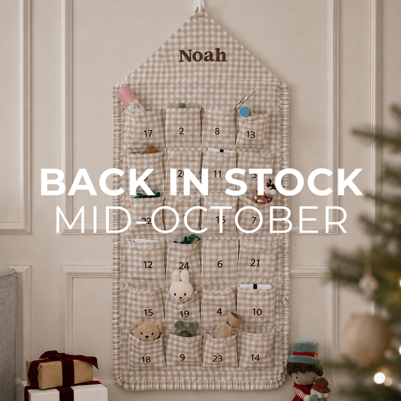 Mabel & Fox - Personalised Beige Gingham Ruffle Advent Calendar - Embroidered
