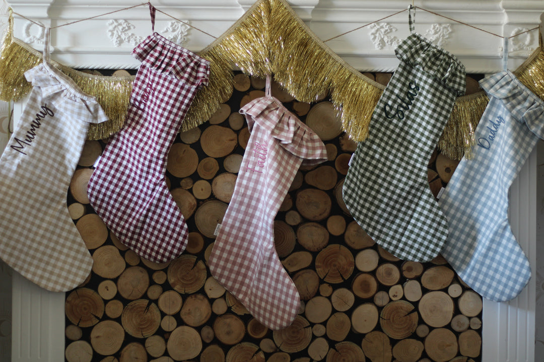 Mabel & Fox - Personalised Pink Gingham Stocking - Embroidered