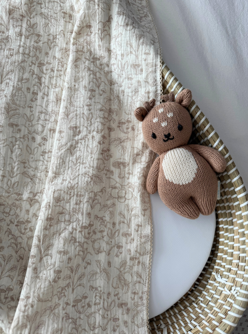 Mabel & Fox - Baby Muslin Cotton Blanket - Woodland Bunnies