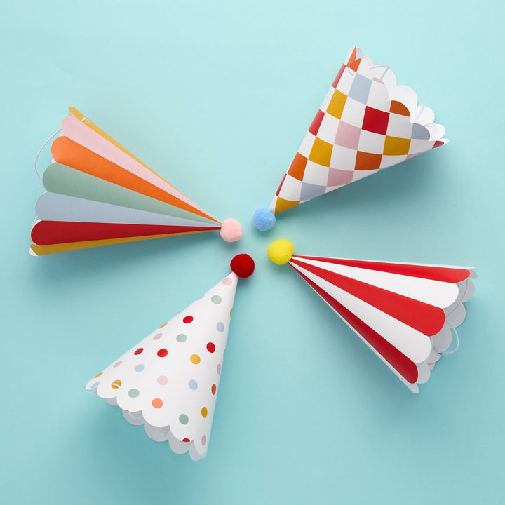 HootyBalloo By Green Club - Circus Party Hats with Pom Poms - (Pack of 8)