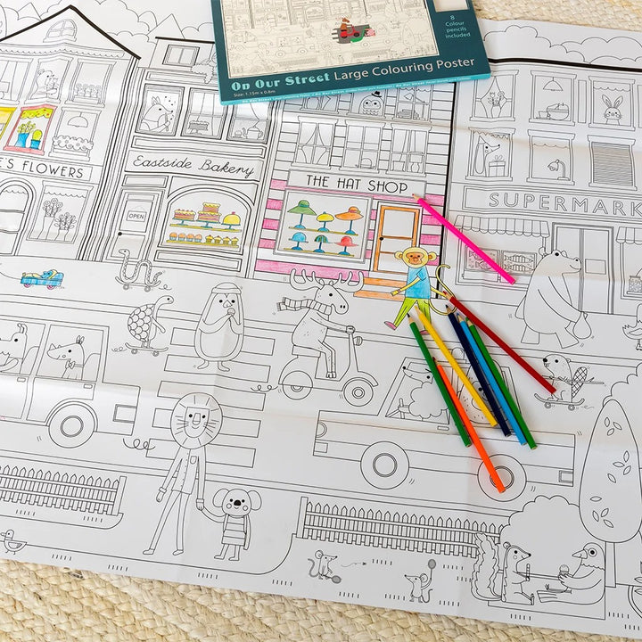 Rex London - Large Colouring Poster With Pencils - On Our Street