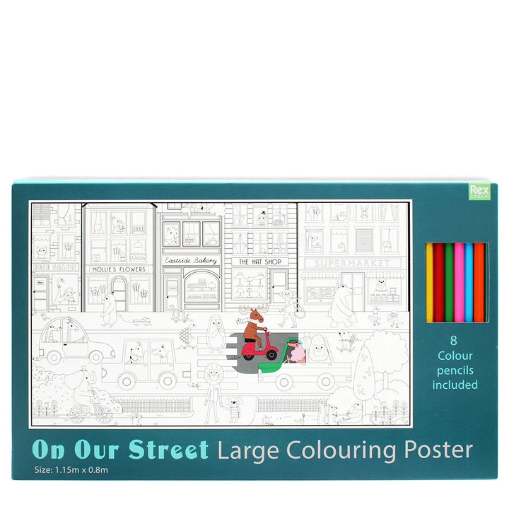 Rex London - Large Colouring Poster With Pencils - On Our Street