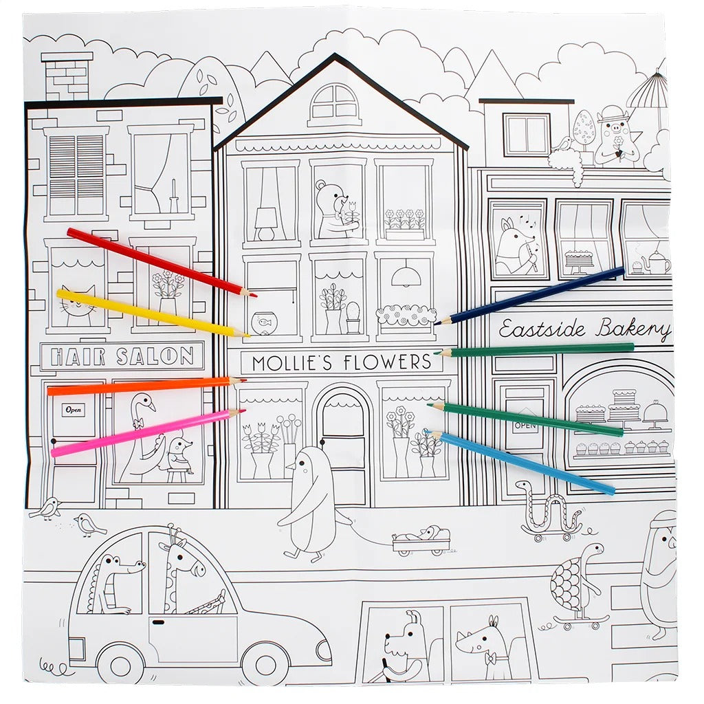 Rex London - Large Colouring Poster With Pencils - On Our Street