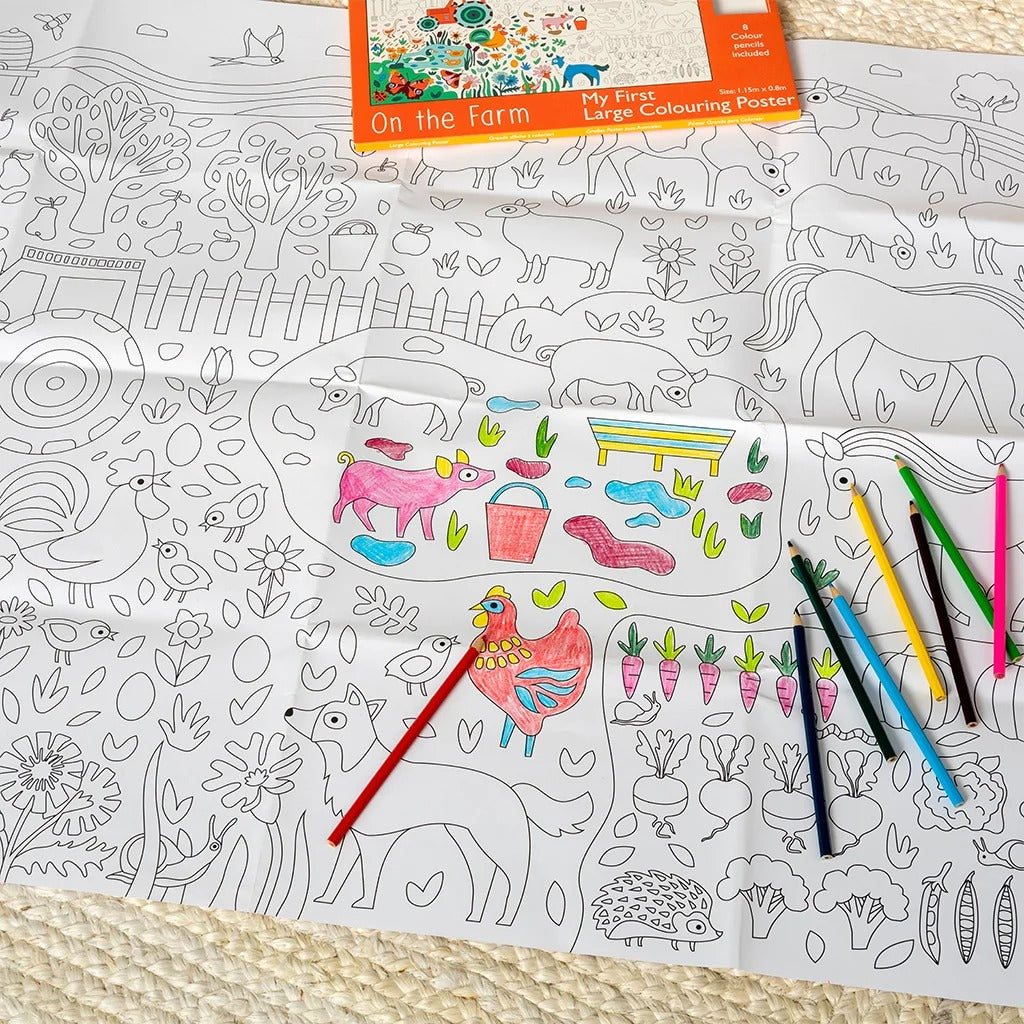 Rex London - Large Colouring Poster With Pencils - On The Farm
