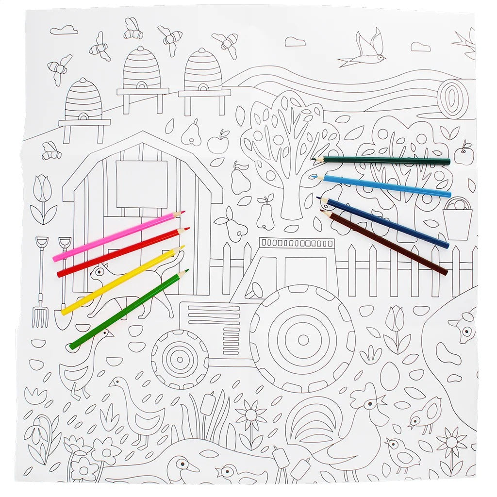 Rex London - Large Colouring Poster With Pencils - On The Farm