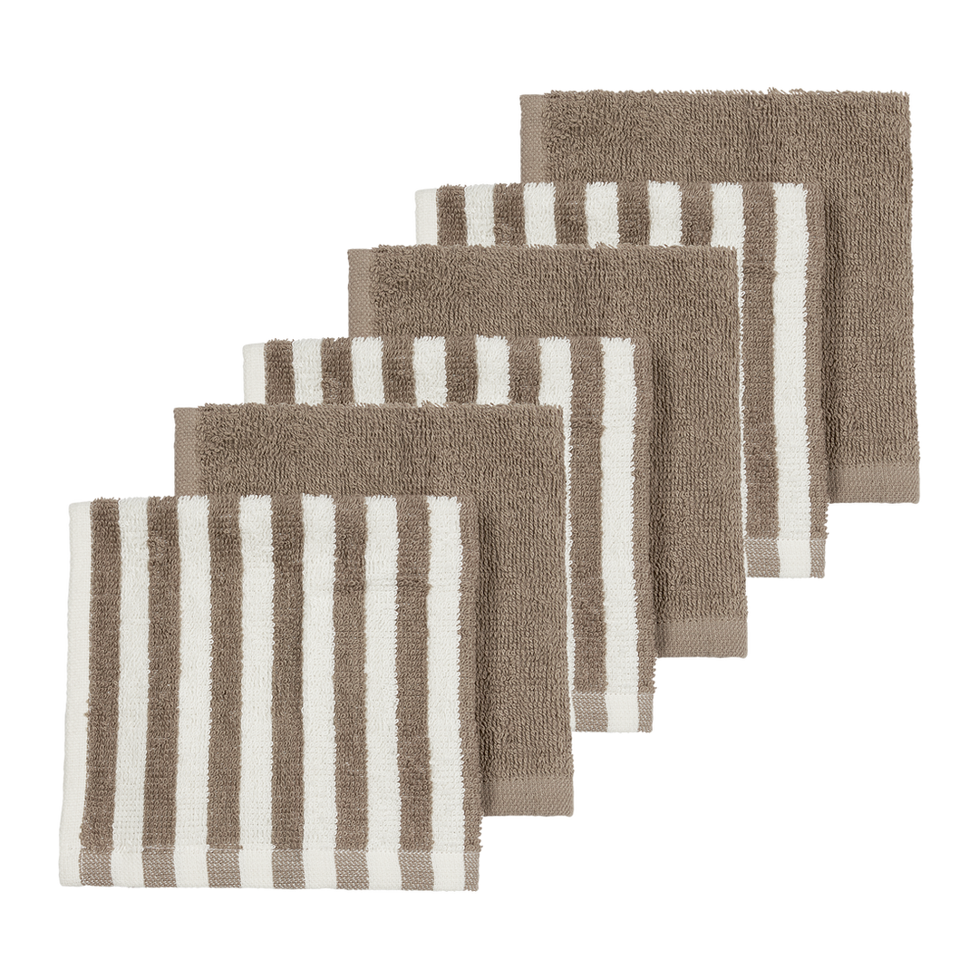 Meyco - Facecloths Terry Jacquard - Fat Stripe Taupe (6 Pack)
