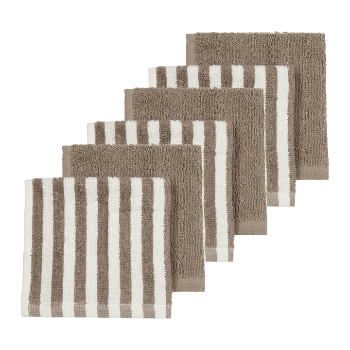Meyco - Facecloths Terry Jacquard - Fat Stripe Taupe (6 Pack)