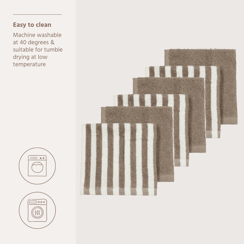Meyco - Facecloths Terry Jacquard - Fat Stripe Taupe (6 Pack)