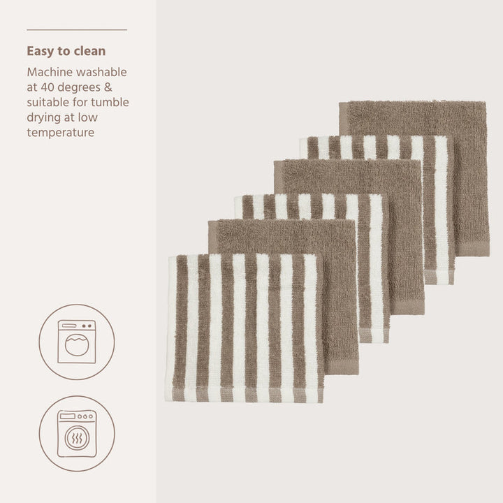 Meyco - Facecloths Terry Jacquard - Fat Stripe Taupe (6 Pack)
