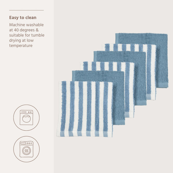Meyco - Facecloths Terry Jacquard - Fat Stripe Jeans Blue (6 Pack)
