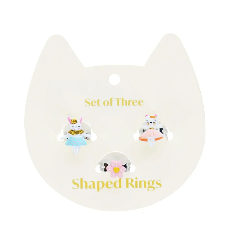 Rex London - Cute Rings (Set Of 3) - Bunny, Cat & Flower