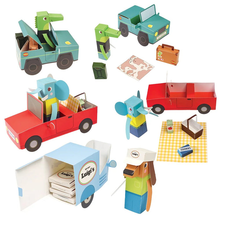Rex London - 3D Card Craft Playset - Animal Automobiles