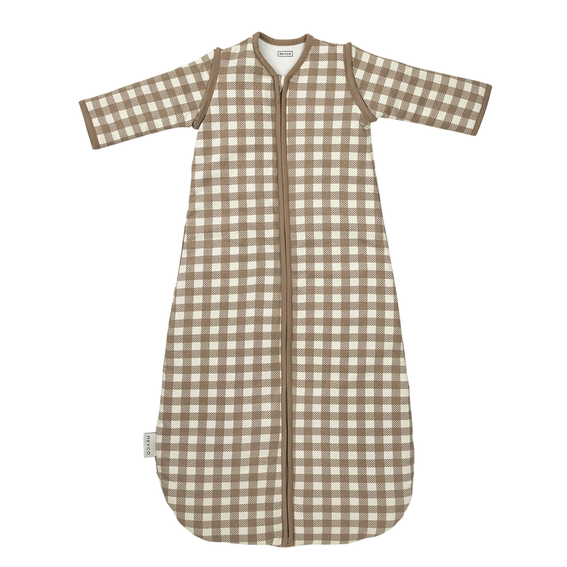 Meyco – Sleeping Bag with Detachable Sleeves Interlock Jersey – Vichy Square Dark Taupe