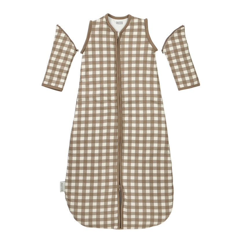 Meyco – Sleeping Bag with Detachable Sleeves Interlock Jersey – Vichy Square Dark Taupe