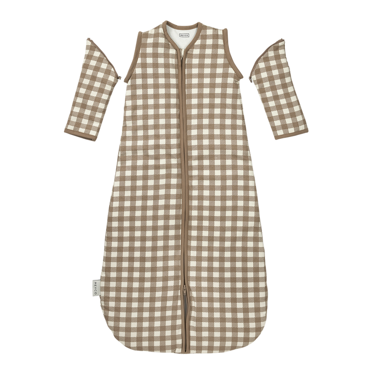 Meyco – Sleeping Bag with Detachable Sleeves Interlock Jersey – Vichy Square Dark Taupe