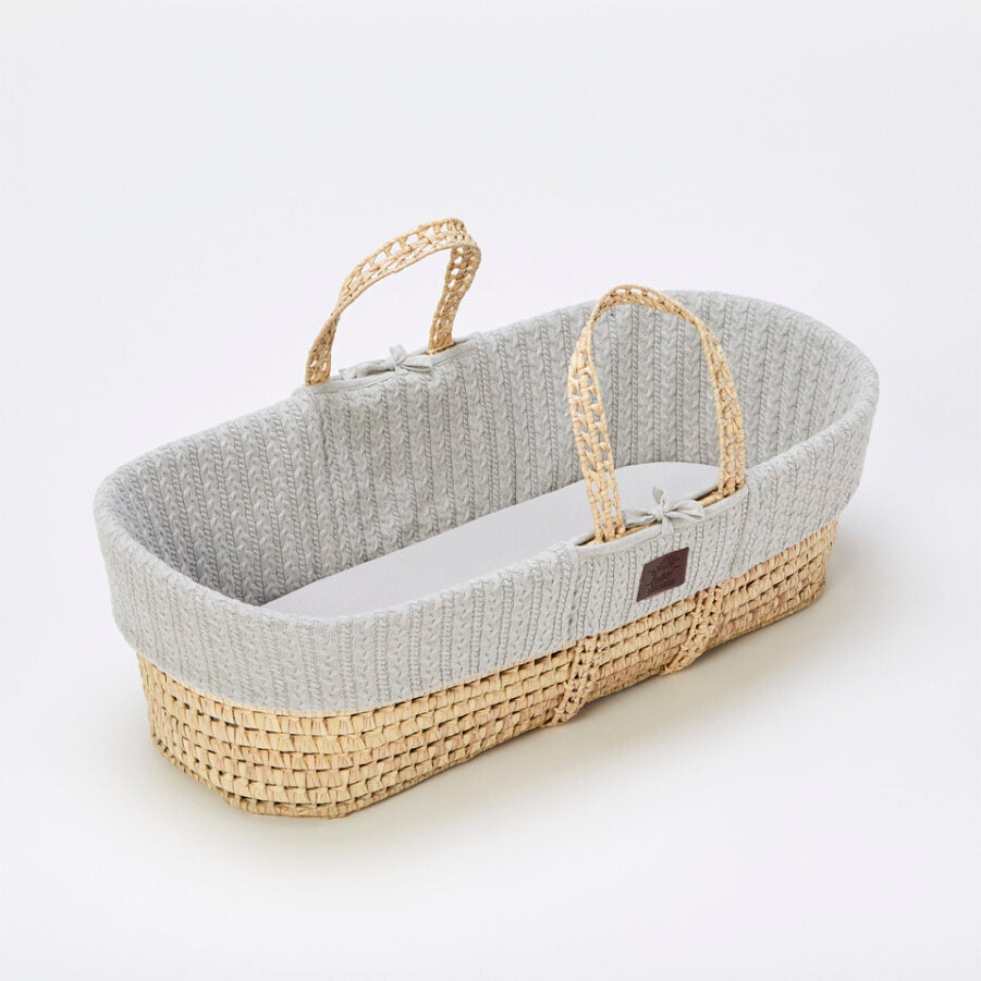 The Little Green Sheep - Moses Basket, Mattress & Stand - Knitted Dove