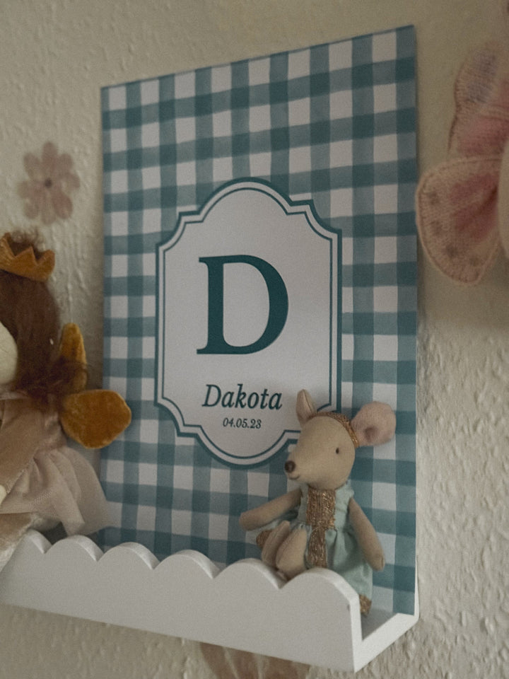 Mabel & Fox - Personalised Art Print - Blue Gingham