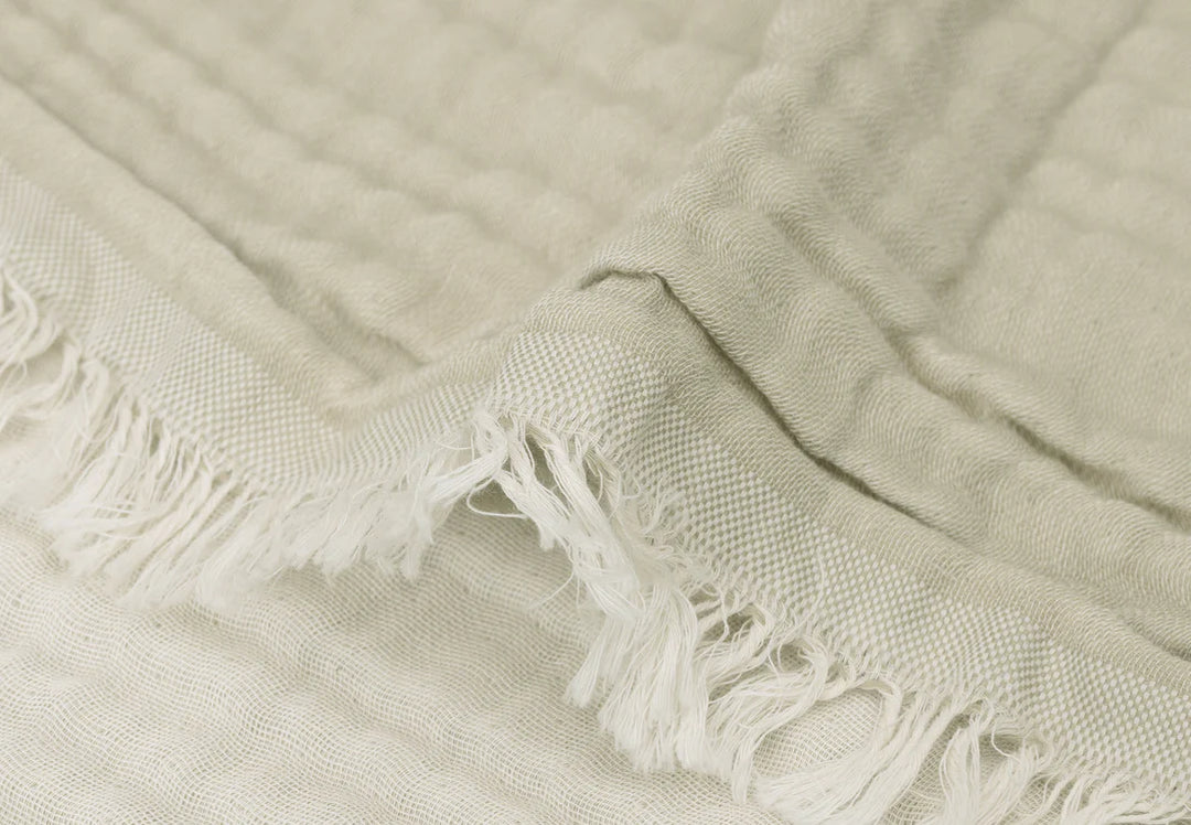 Jollein - Cradle Blanket - Fringe - Moonstone - Olive Green/Ivory