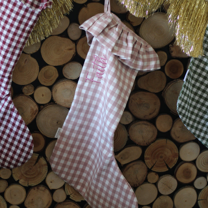 Mabel & Fox - Personalised Pink Gingham Stocking - Embroidered