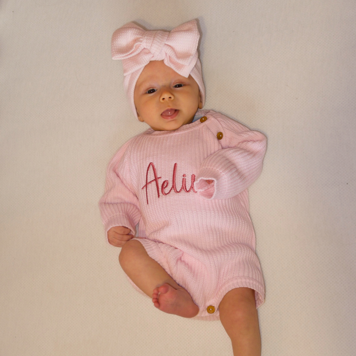 Mabel & Fox - Personalised Knitted Romper - Pink
