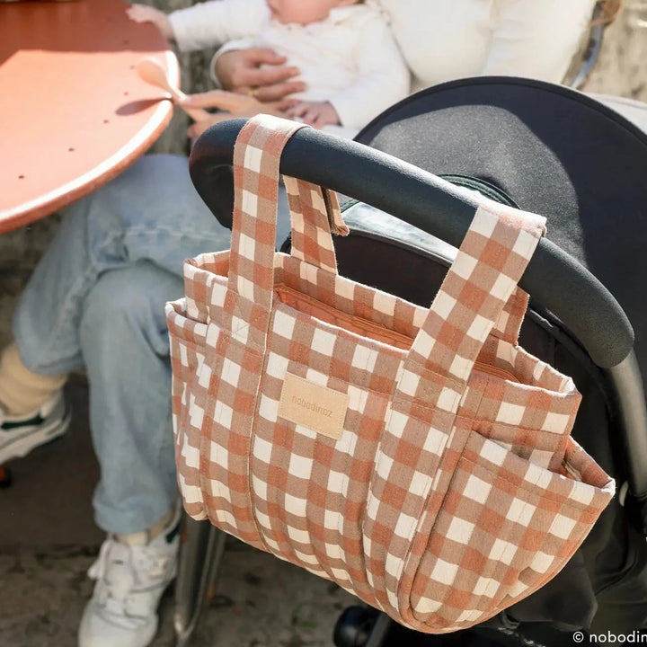 Nobodinoz- Hyde Park Stroller Organiser- Terracotta Checks