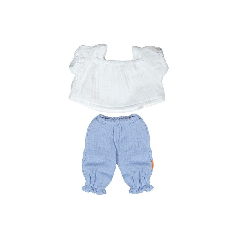 Miniland - Doll Clothes - White Blouse & Blue Pants Set