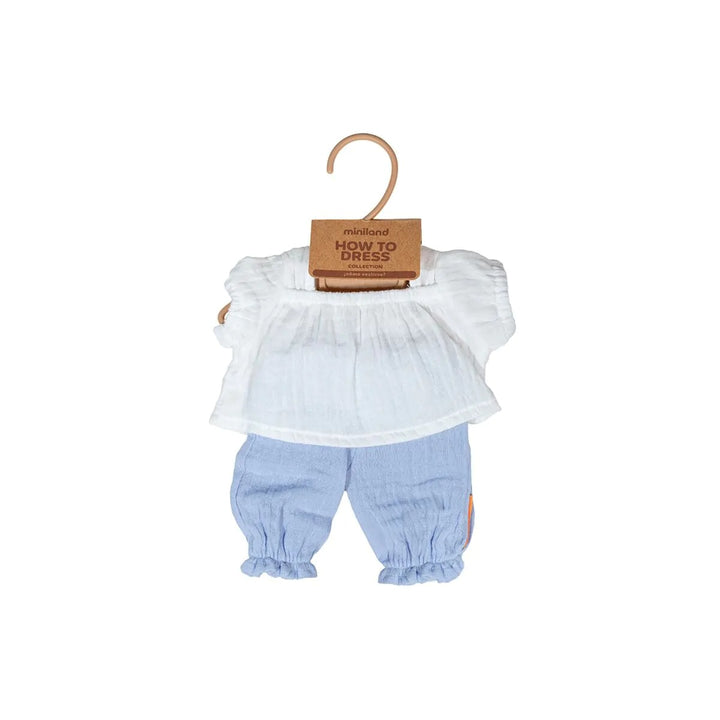 Miniland - Doll Clothes - White Blouse & Blue Pants Set