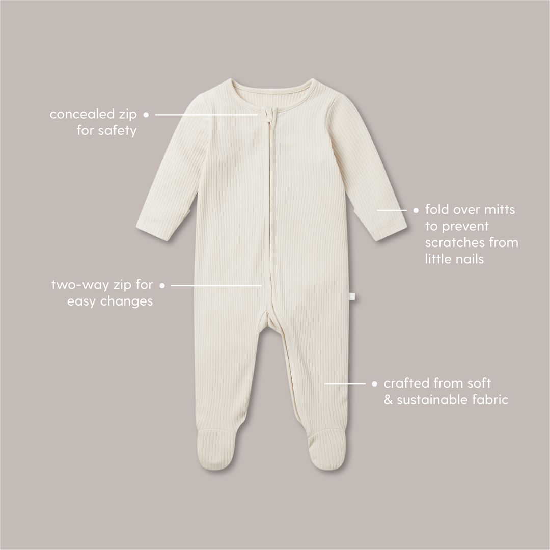 Baby Mori -Ribbed Clever Zip Sleepsuit - Rose